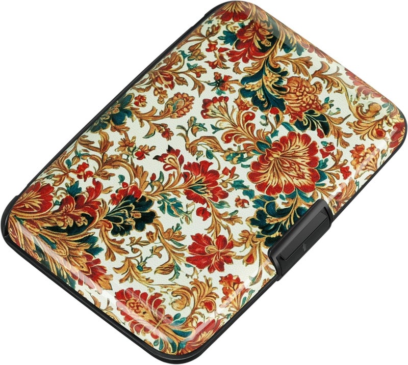 ELFISH Mini RFID Aluminum Wallet Credit Cards Holder Business Card Case Metal ID Case for Men Women(Carpet Pattern) - Image 1