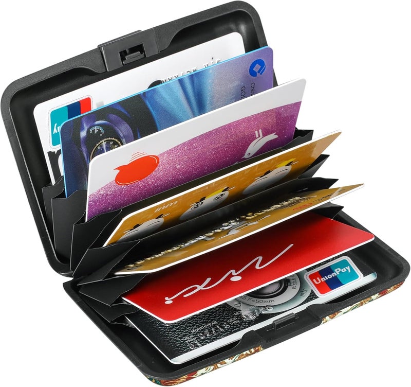 ELFISH Mini RFID Aluminum Wallet Credit Cards Holder Business Card Case Metal ID Case for Men Women(Carpet Pattern) - Image 5
