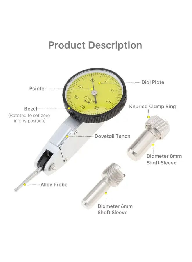 Aluminum Alloy Dovetail Rail Dial Indicator With Lever 0 8mm High Precision Gauge - Image 5