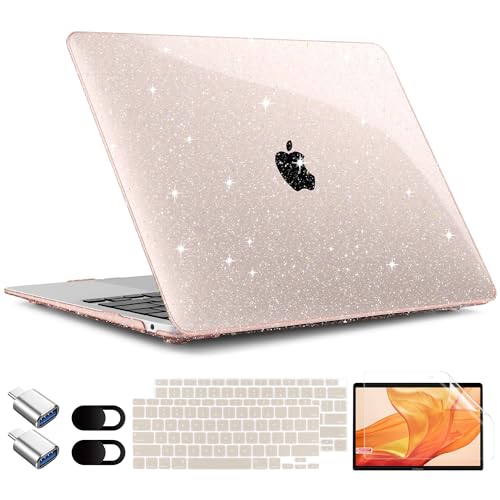TWOLSKOO for MacBook Air 133 inch Case 20212018 M1 A2337 A2179 A1932 with Retina Display Plastic Hard Shell Case with Keyboard Cover Type C Adapter 2 Pack Camera Cover Starlight - Image 1