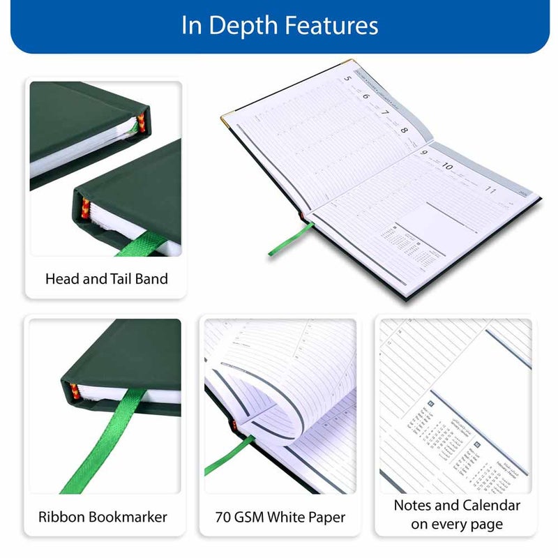 FIS 2026 Executive Diary, 210x260mm, 1 Side Padded Vinyl Cover, Golden Corners, 1 Week at a Glance, Arabic/English/French, 70gsm White Paper, Green Cover-FSDI33AE26GR - Image 5