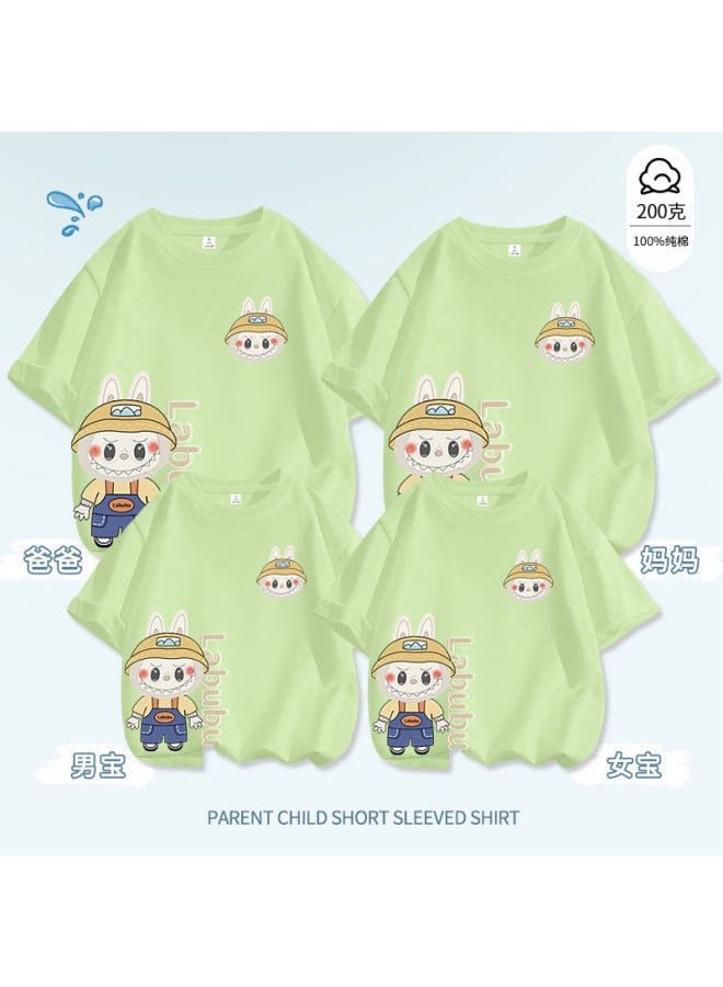Hot Parent-child Matching Pure Cotton T-shirts, Anime Labubu Children's Short-sleeve Trendy And Dropshipping