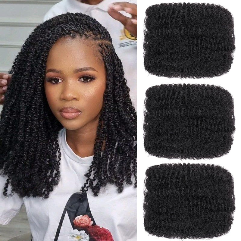 Xtrend 16 Inch 3 Bundles 90g Natural Black Afro Kinky Curly Braiding Bulk Hair For Mini Braiding Twists Afro Kinkys Bulk Synthetic Hair For Micro Spring TwistDreadlock Extensions Repair Locs Women