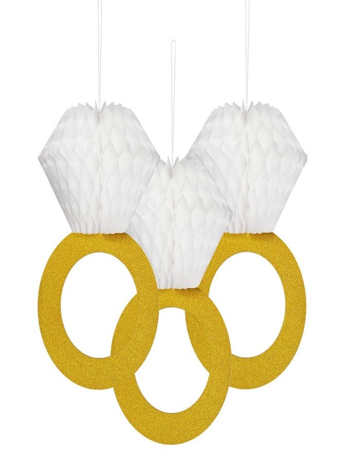 TTSAM Glitter Gold Honeycomb Diamond Ring Hanging Decorations (3 Pieces) Bachelorette Party Engagement Party Bridal Shower Wedding Anniversary Supplies - Image 1