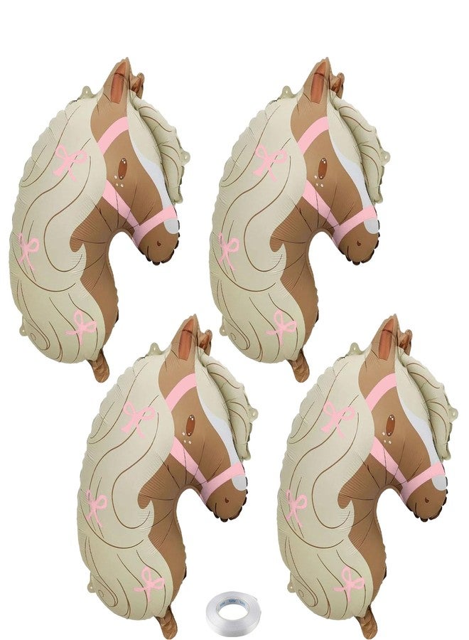 Ysqool 4Pcs Cowgirl Balloons, Horse Balloons with Pink Bow Printed, Horse Head Shaped Foil Balloon for Cowgirl Western Theme First Rodeo Baby Shower Birthday Party Decorations Supplies - Image 1