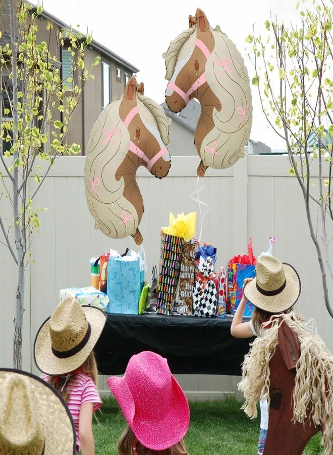 Ysqool 4Pcs Cowgirl Balloons, Horse Balloons with Pink Bow Printed, Horse Head Shaped Foil Balloon for Cowgirl Western Theme First Rodeo Baby Shower Birthday Party Decorations Supplies - Image 5
