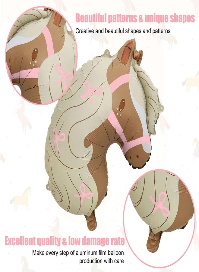 Ysqool 4Pcs Cowgirl Balloons, Horse Balloons with Pink Bow Printed, Horse Head Shaped Foil Balloon for Cowgirl Western Theme First Rodeo Baby Shower Birthday Party Decorations Supplies - Image 3