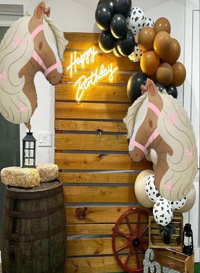 Ysqool 4Pcs Cowgirl Balloons, Horse Balloons with Pink Bow Printed, Horse Head Shaped Foil Balloon for Cowgirl Western Theme First Rodeo Baby Shower Birthday Party Decorations Supplies - Image 4