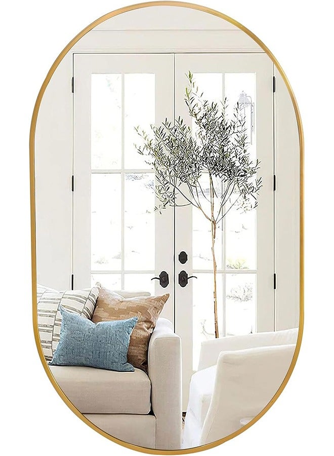 Wall Mounted Bathroom Mirror Round Corners Vanity Makeup Mirror Vertical or Horizontal Hanging for Bathroom Bedroom Dressing Table Wall (50 * 83cm, Gold)  - Image 1
