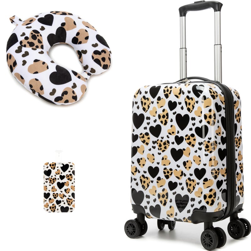 Inprof Kids Luggage with Spinner Wheels Carry on Suitcases for Girls 2 Piece Luggage Sets 16" Toddler Suitcase for Kids Rolling Suitcase Airline Approved (Brown Leopard) - Image 1