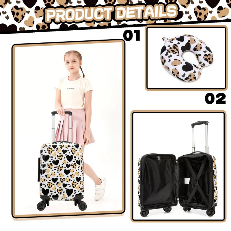Inprof Kids Luggage with Spinner Wheels Carry on Suitcases for Girls 2 Piece Luggage Sets 16" Toddler Suitcase for Kids Rolling Suitcase Airline Approved (Brown Leopard) - Image 3