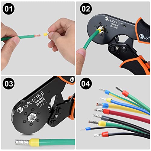 Lytool Hexagonal Ferrule Crimper Tool AWG28-5 (0.08-16mm²), Lytool Wire Ferrule Crimping Tool, Self-Adjustable Ratchet Wire Crimping Pliers for Wire Ferrules Terminals Connector Kit, Cables End-sleeves - Image 4