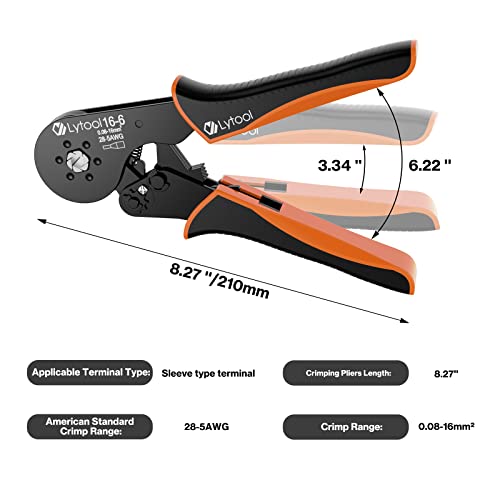 Lytool Hexagonal Ferrule Crimper Tool AWG28-5 (0.08-16mm²), Lytool Wire Ferrule Crimping Tool, Self-Adjustable Ratchet Wire Crimping Pliers for Wire Ferrules Terminals Connector Kit, Cables End-sleeves - Image 3