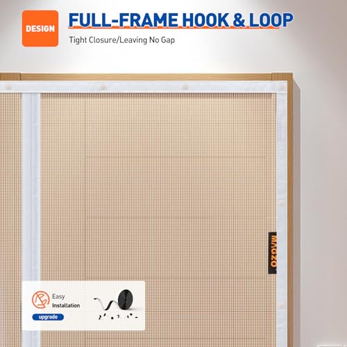 MAGZO باب شاشة مغناطيسية MAGZO تناسب حجم الباب 30 x 80 بوصة، حجم الشاشة 32" x 81" شبكة باب مغناطيسية قوية مع خطاف وحلقة معززة للباتيو، المنزلزلق، الفرنسي، أبيض - Image 5