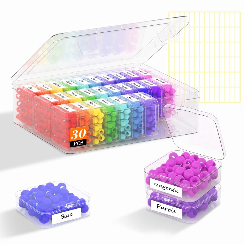 Profasion Bead Organizer Box, 30 Pcs Clear Plastic Storage Containers Features Hinged Lid and Labels, Craft Storage Box for Jewelry, Diamonds, Clay Beads, Bracelets, Screws, Seeds, Small Parts - Image 1