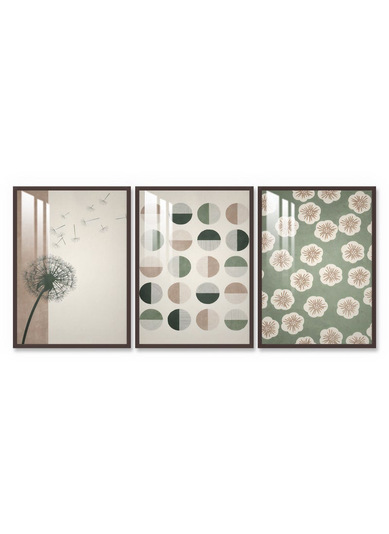 ماركتنا ثلاث لوحات جدارية120x60سم مع برواز بني وطبقة اكريلك شفاف بتصميم تجريدي  - Image 2