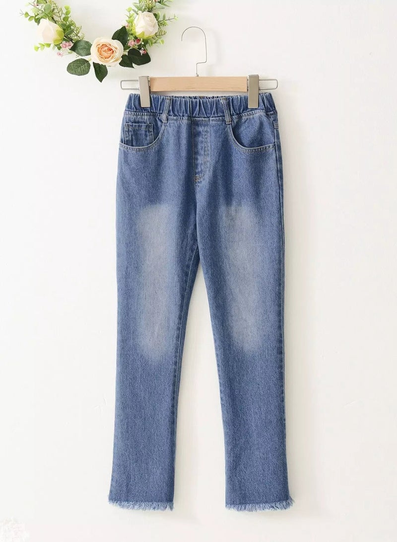 Girls Slant Pocket Elastic Waist Jeans  - Image 1
