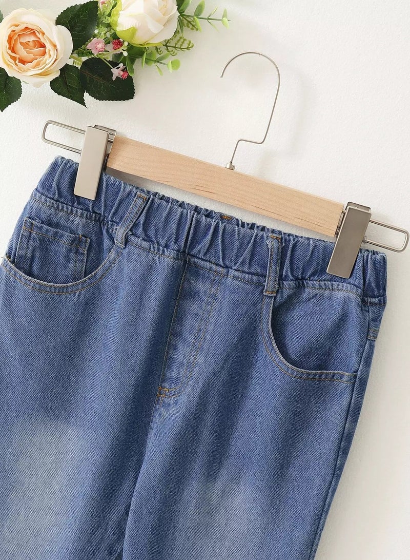 Girls Slant Pocket Elastic Waist Jeans  - Image 3