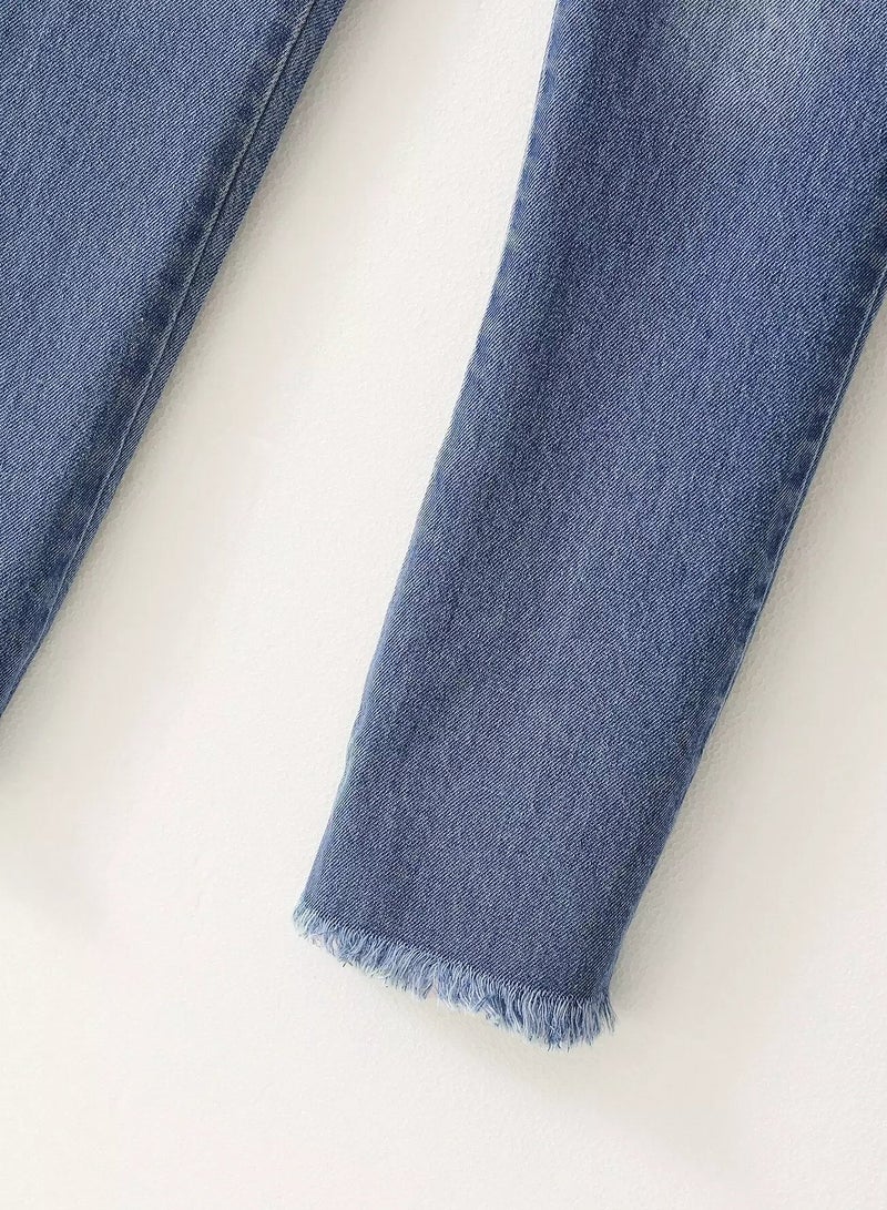 Girls Slant Pocket Elastic Waist Jeans  - Image 4