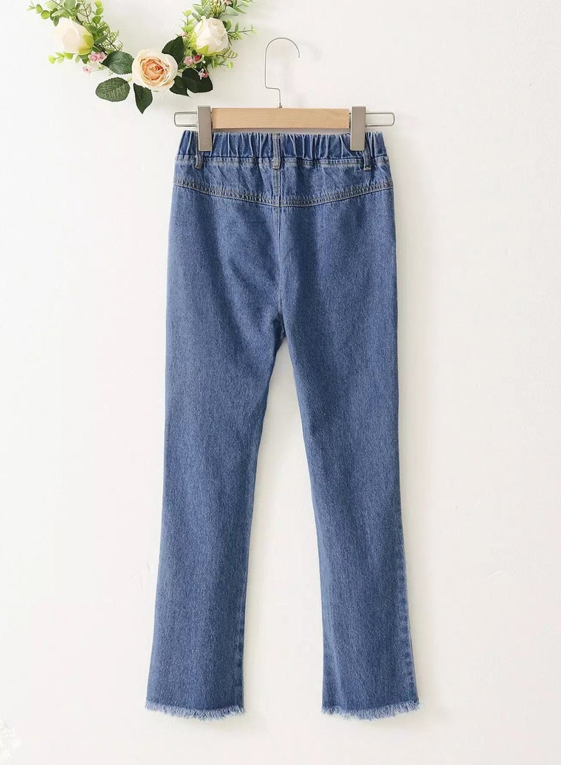 Girls Slant Pocket Elastic Waist Jeans  - Image 2