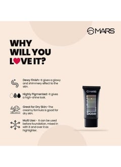 Mars Illuminati Base Dewy Primer with Highlighter | Glowy Dewy Primer for Face Makeup | Natural Finish (45ml) (PINK)  - Image 4