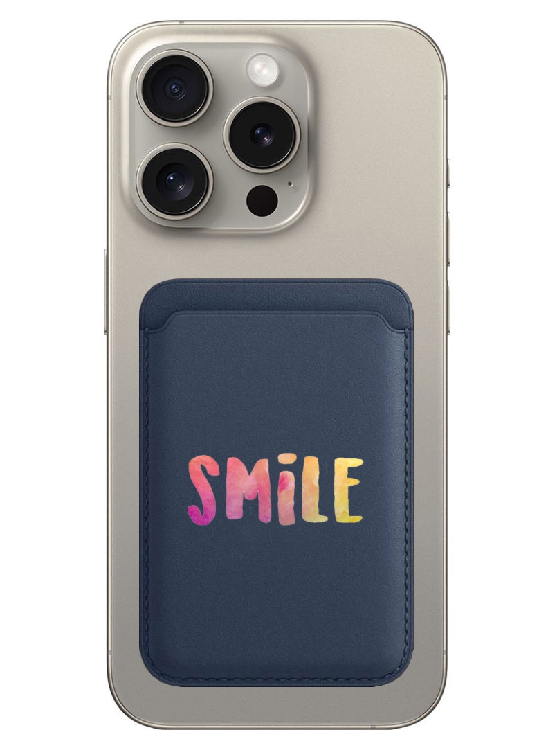 Theodor Magnetic Wallet, Compatible with MagSafe Wallet, for iPhone Wallet, for iPhone 16/15/14/13/12 Series, Not for iPhone 13/12 mini, 3 Card Holder, Vegan Leather, Navy - Smile - Image 1