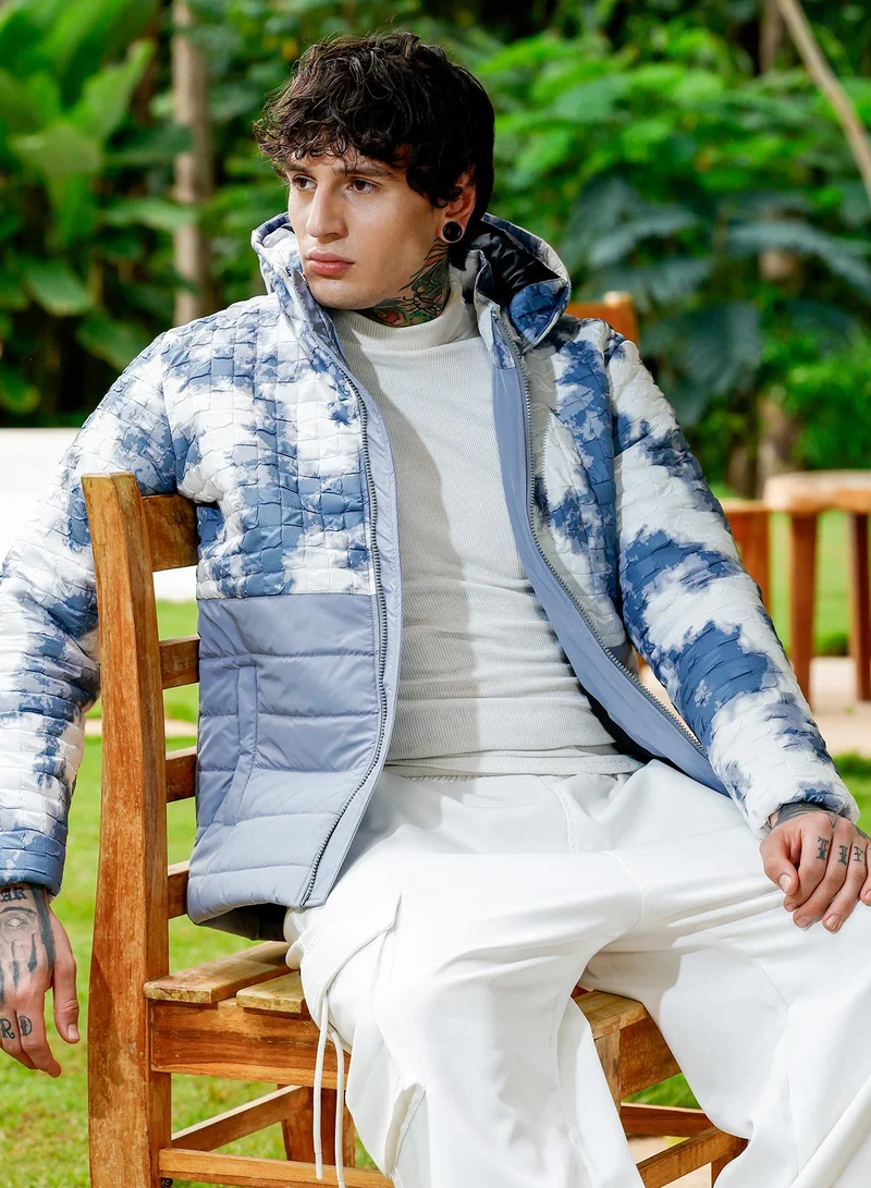كامبوس سوترا Men's Dye-Block Quilt Puffer Jacket | Hood-Stand Collar , Long Regular Sleeves , Zipper Closure , Straight Hem | Colourblock Woven Textured For Casual & Daily | Coin Grey