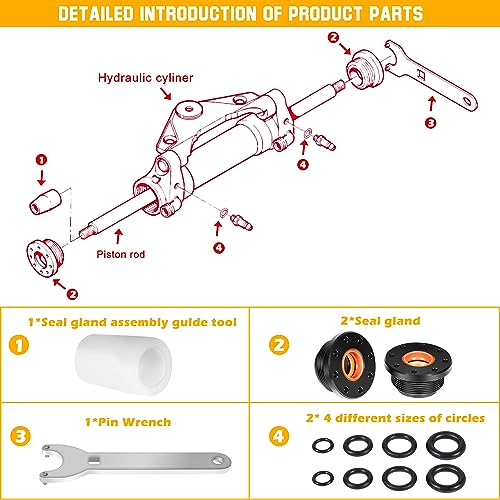 Danti HC5345 Seal Kit For SeaStar Hydraulic Steering Cylinder Seal Kit with Pin Wrench HS5157 compatible with HC5340, HC5341, HC5342, HC5343, HC5344, HC5345,HC6750, HC6751 - Image 3