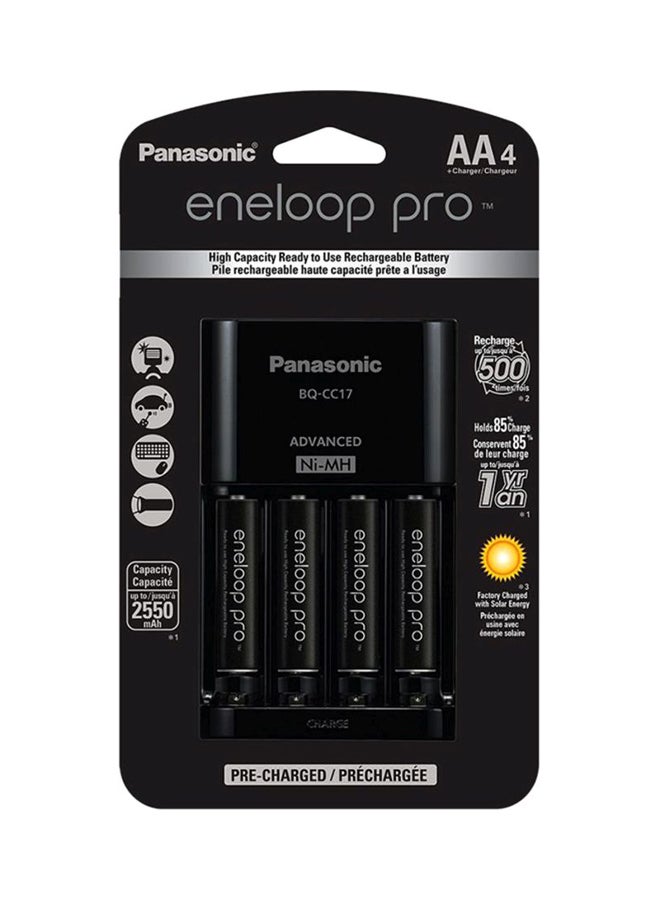 Panasonic 2550 mAh Eneloop Pro Rechargeable AA Ni-MH Batteries With Charger Black - Image 1