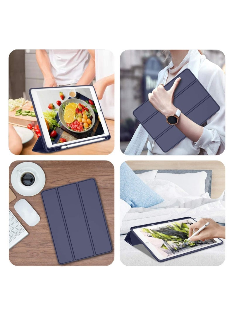 حافظة ذكية متوافقة مع جهاز Samsung Galaxy Tab A7 Lite 8.7 2021 (SM-T220/ T225/T227)، حافظة جلدية قابلة للطي مع ظهر ناعم من مادة TPU وحامل ثلاثي الطي مع وضع السكون التلقائي (أزرق)