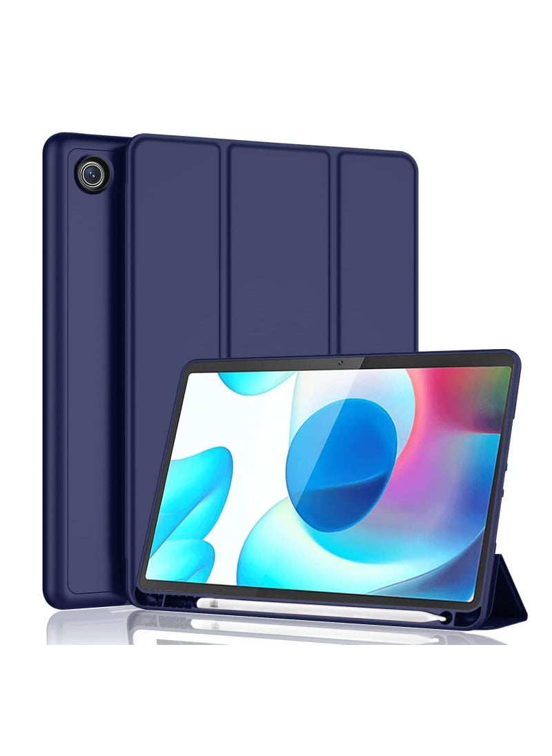 حافظة ذكية متوافقة مع جهاز Samsung Galaxy Tab A7 Lite 8.7 2021 (SM-T220/ T225/T227)، حافظة جلدية قابلة للطي مع ظهر ناعم من مادة TPU وحامل ثلاثي الطي مع وضع السكون التلقائي (أزرق)