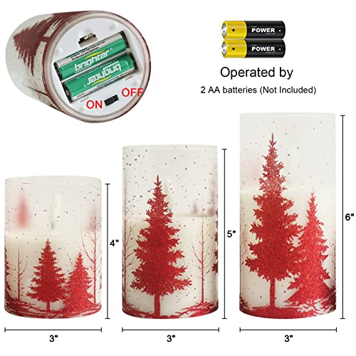 Wondise Glass Flameless Candles with Remote and Timer Battery Operated Pine Tree Decals Pillar Candles for Home Decoration Set of 3D3 x H456 Inch - Image 3