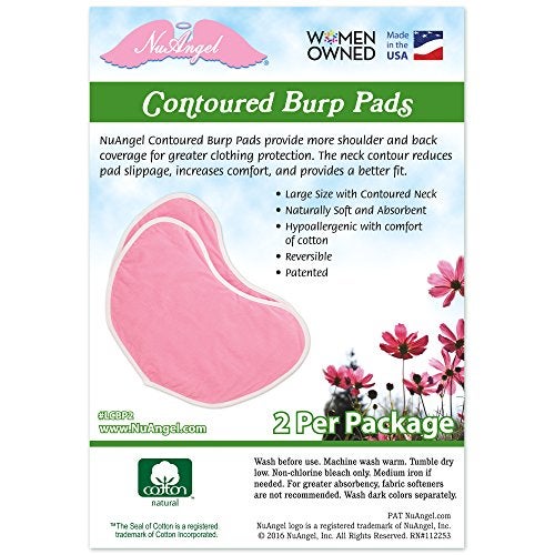 NuAngel Burp Cloths – Patented Contoured Neck Design for Snug Fit – 100% Natural Cotton Flannel, 2-Layer Absorbent Pads – Extra Shoulder & Back Coverage – Durable, Soft, American Made - Image 2