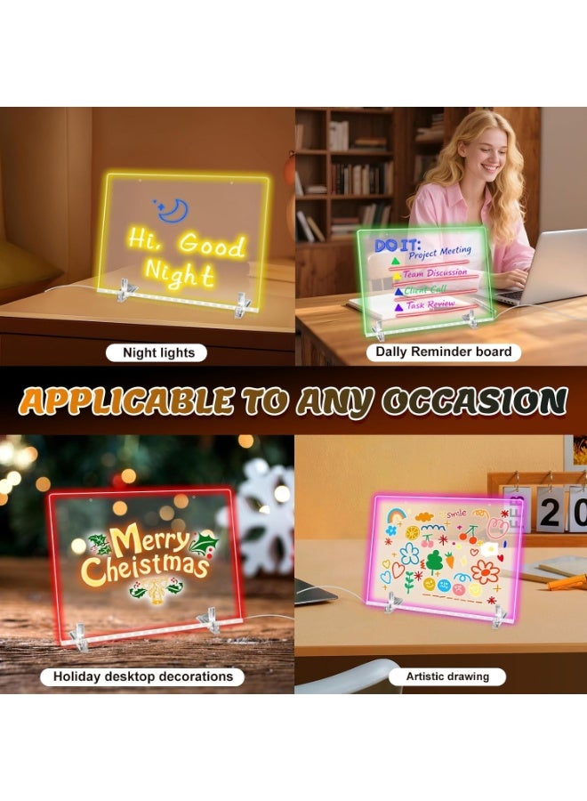 Merry LED Acrylic Dry Erase Note Board, 13.8"x10" Light-Up Message Drawing Board with 7 Colors - Image 3