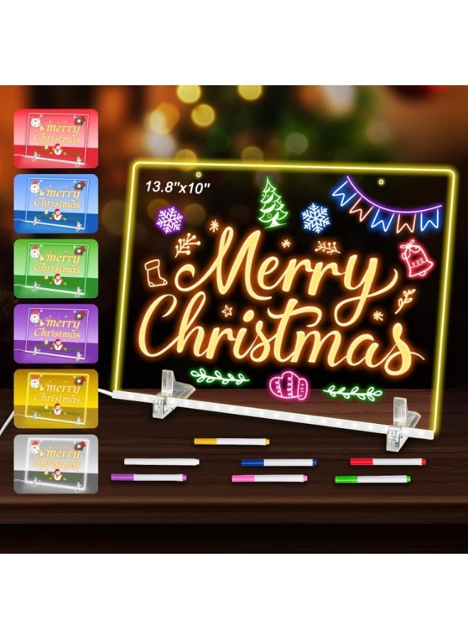 Merry LED Acrylic Dry Erase Note Board, 13.8"x10" Light-Up Message Drawing Board with 7 Colors - Image 1