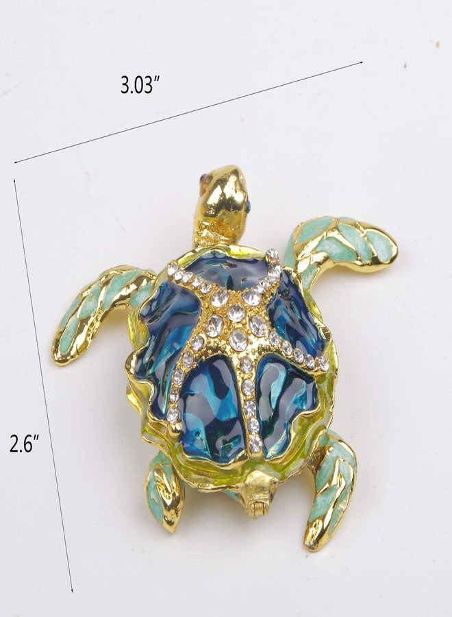SEVENBEES Sea Turtle Figurine Hinged Trinket Box Decorative Jewelry Boxes with Sea Star Figure - Image 2