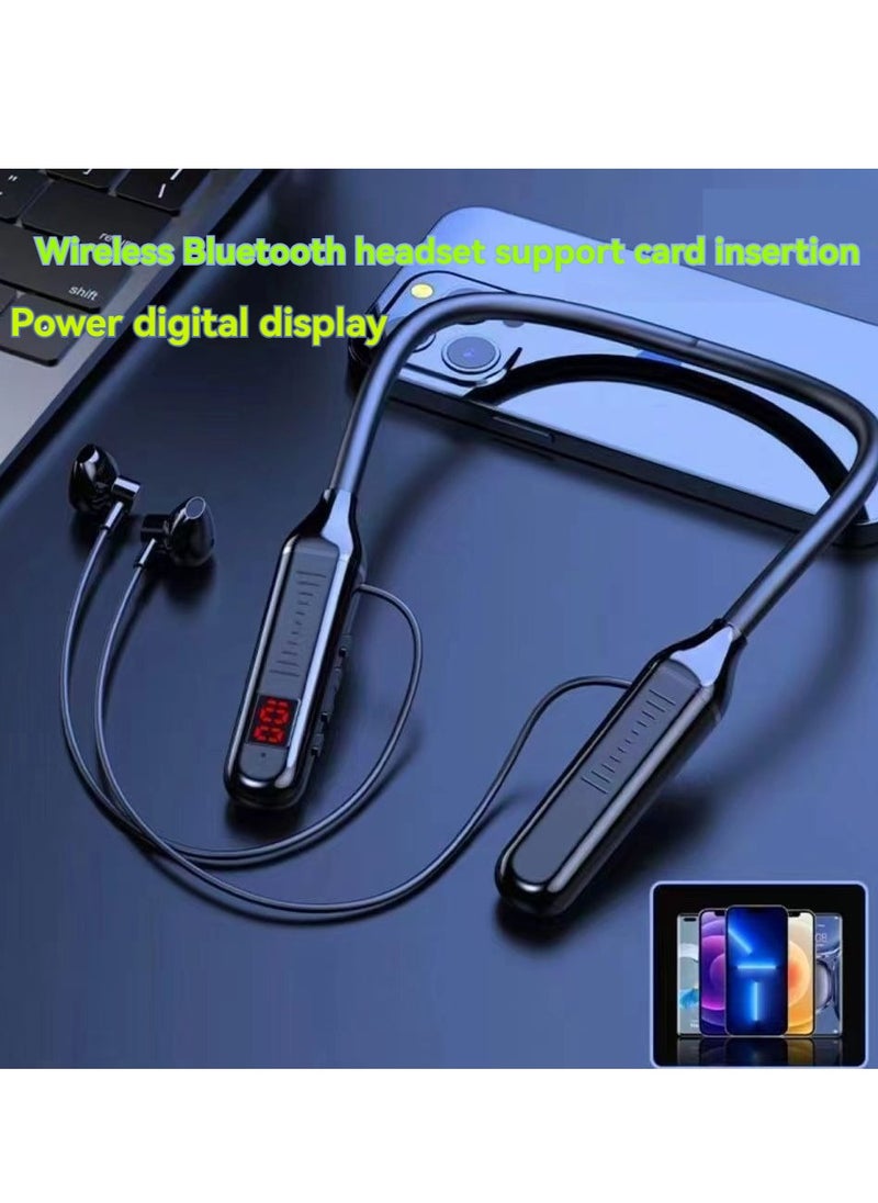 Generic In-ear wireless Bluetooth headset hanging neck sports digital display headset long battery life wireless headset black  - Image 1