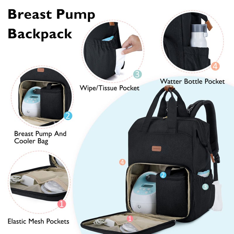 mommore Breast Pump Bag Backpack for Spectra S1,S2 Medela with Cloor Storage Bag Travel Diaper Bag Backpack for Working Moms with 15.6 inch Laptop Sleeve, Black - Image 2