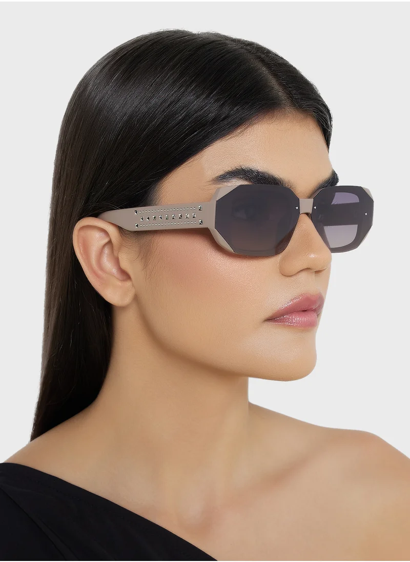 جينجر Polarized Rectangular Len Sunglasses With Stud Arm