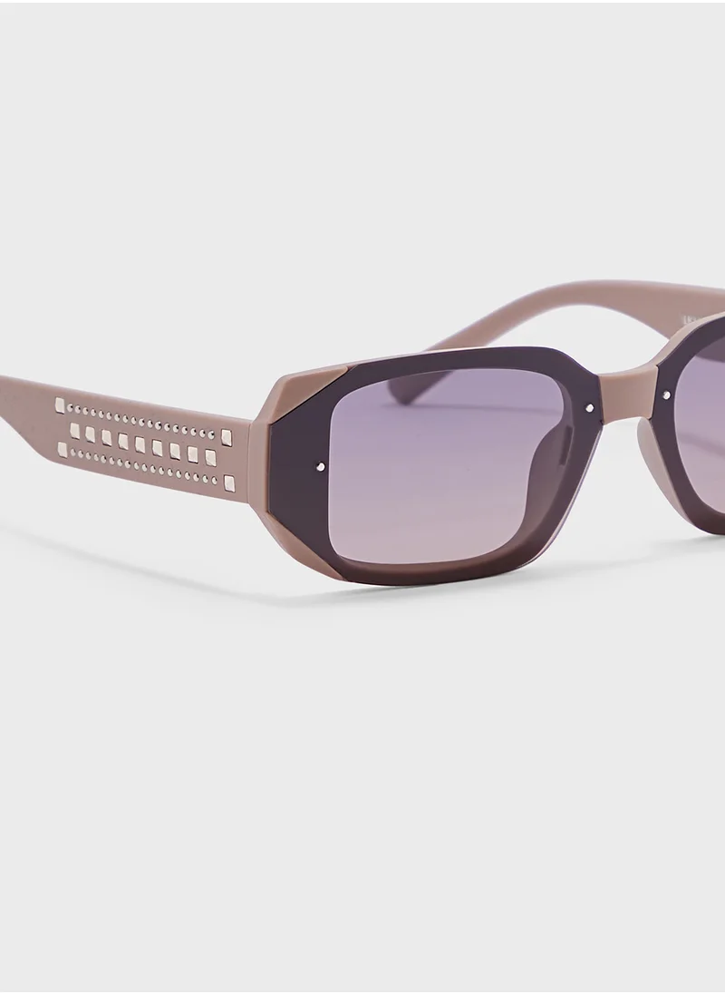 جينجر Polarized Rectangular Len Sunglasses With Stud Arm