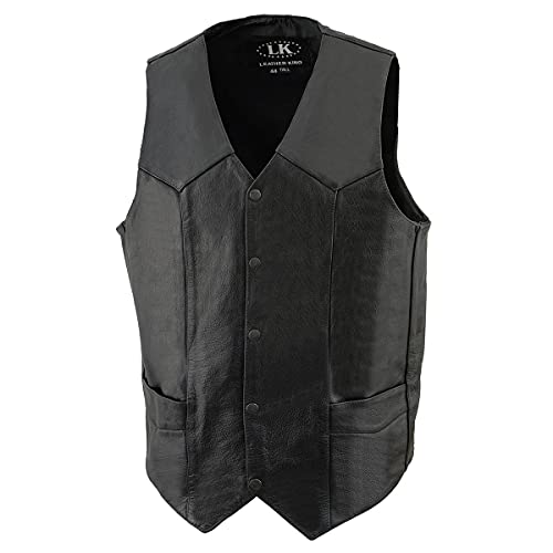Milwaukee Leather سترة دراجة نارية جلدية كلاسيكية للرجال من ميلووكي SH1310 طويلة باللون الأسود مع إغلاق بأزرار ضغط - 44-طويلة - Image 5