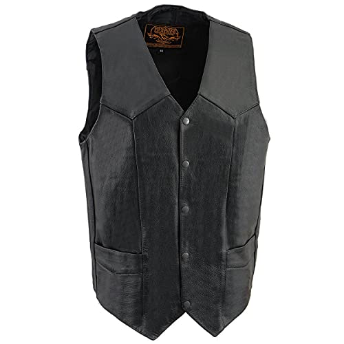 Milwaukee Leather سترة دراجة نارية جلدية كلاسيكية للرجال من ميلووكي SH1310 طويلة باللون الأسود مع إغلاق بأزرار ضغط - 44-طويلة - Image 1