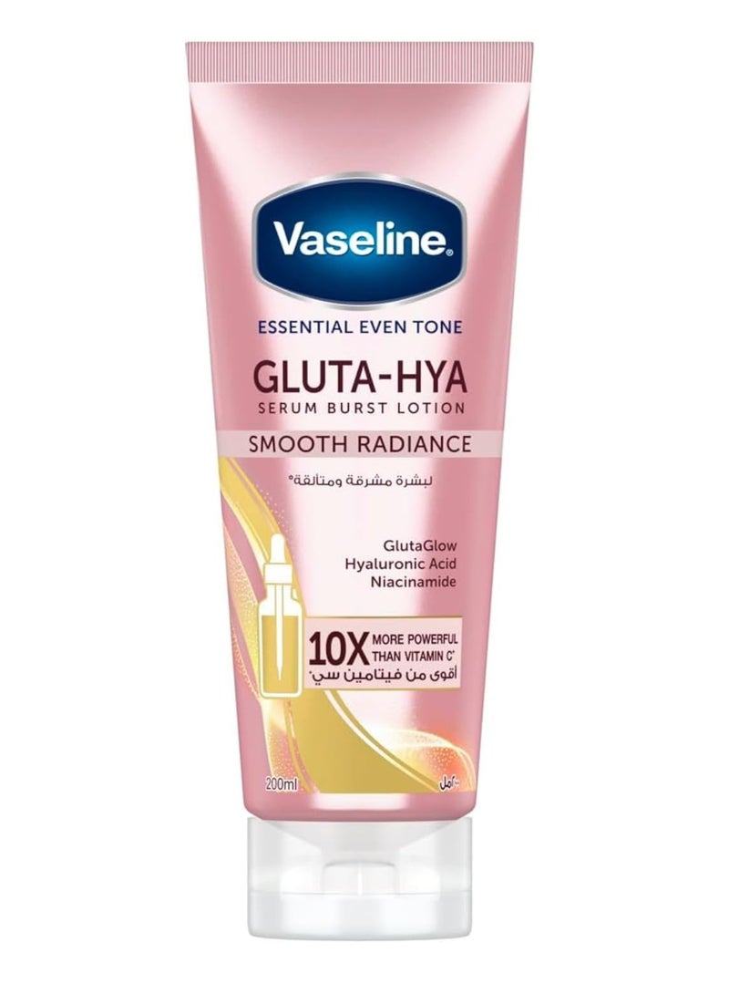 Vaseline Essential Even Tone Body Lotion Smooth Radiance, Gluta-Hya Serum Burst, 10X More Powerful than Vitamin C, Deeply Moisturising, 200ml - Image 1