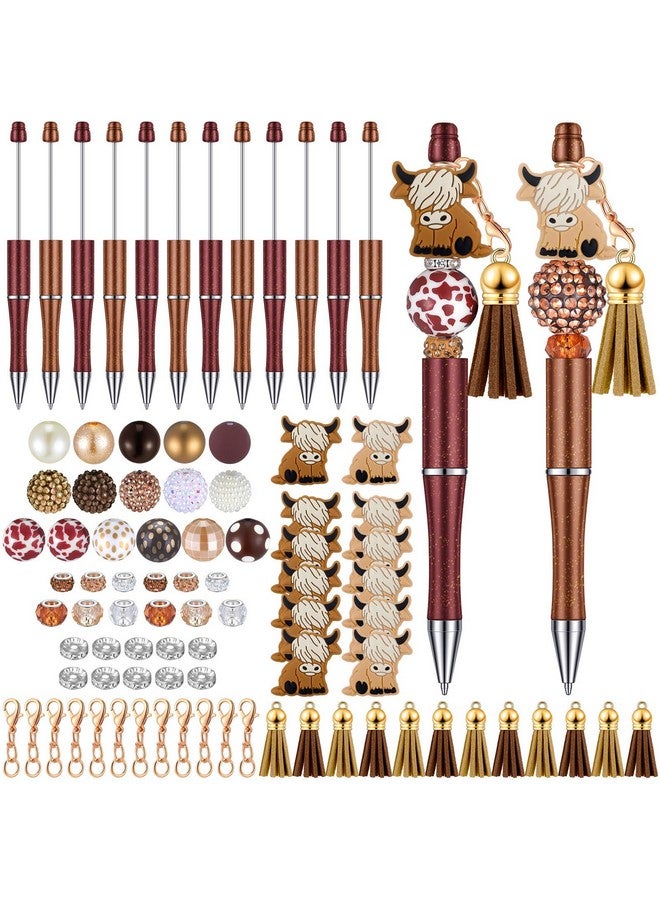 Tinlade 12 Pieces Beadable Pens Bulk Bead Pens With 50 Pcs Assorted Colors Beads Pen Diy Making Kit Multicolor Ballpoint Pen Black Ink For Women Kids Students Office School (Yak Style) - Image 1