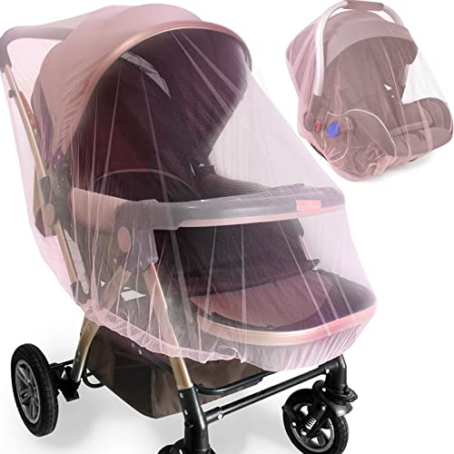 Sysmie Durable Baby Stroller Mosquito Net (2 Pack) - Universal Elastic Edge Mesh Cover for Bassinets, Cradles, Playards, Car Seats & Mini Cribs | Breathable Travel Essential Newborn Protection (Pink) - Image 1