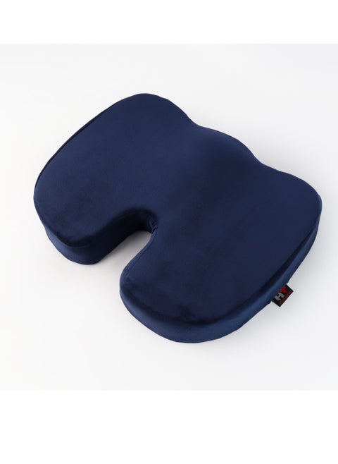 A medical seat to treat fistula pain, sciatica, and a herniated disc - compatible with all chairs - and relieves coccyx pain, navy blue