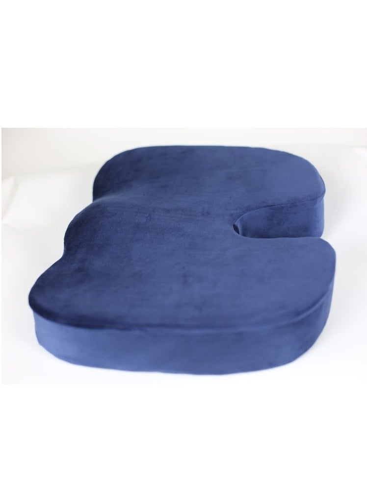 A medical seat to treat fistula pain, sciatica, and a herniated disc - compatible with all chairs - and relieves coccyx pain, navy blue