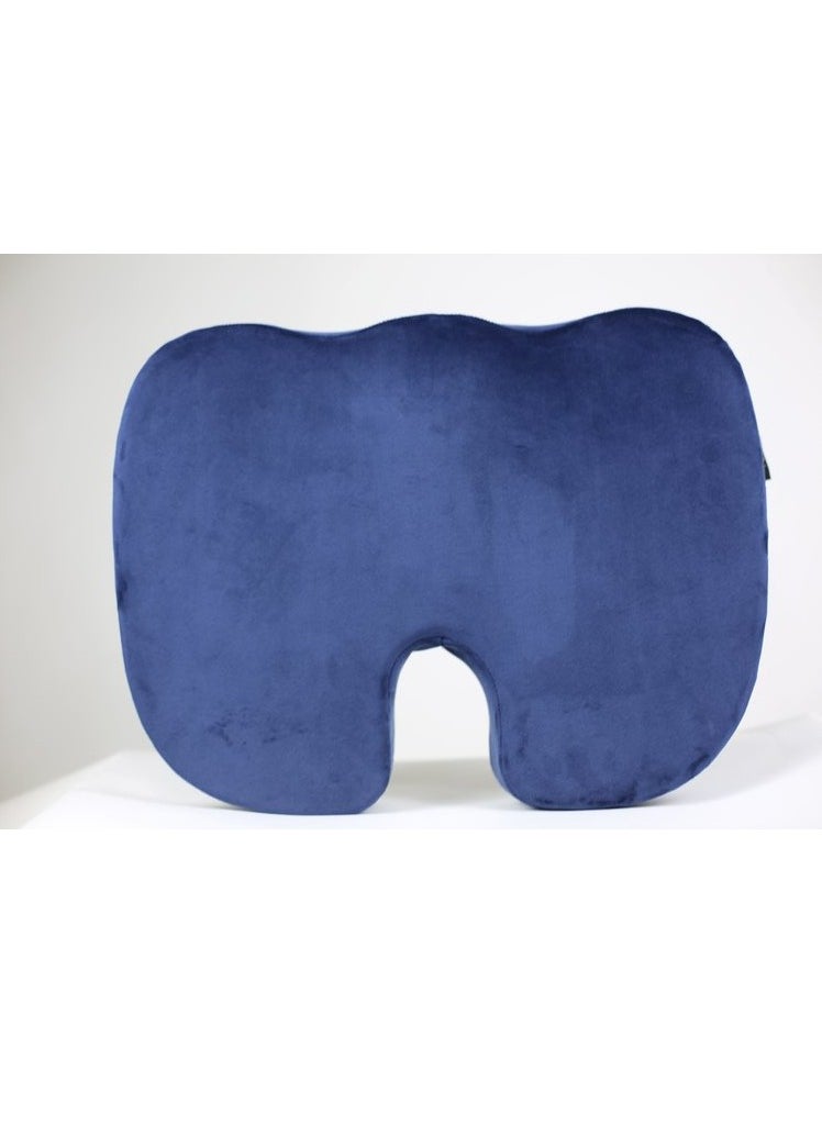 A medical seat to treat fistula pain, sciatica, and a herniated disc - compatible with all chairs - and relieves coccyx pain, navy blue