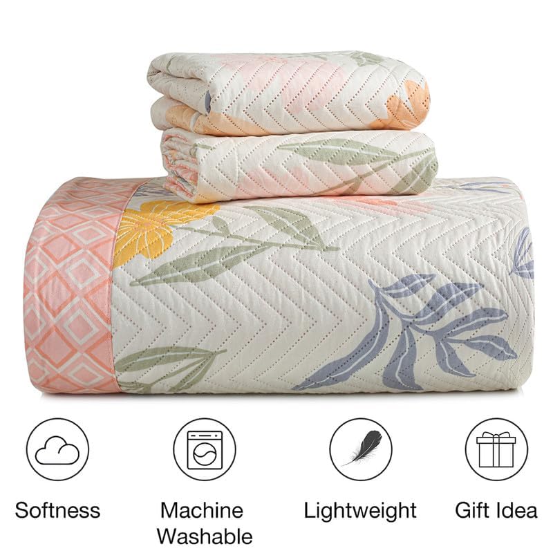 BSB HOME 100% Cotton Quilted/Ultrasonic 280 Tc Printed King Size Bed Cover/Bedsheet/Bedspread Comforter with 2 Pillow Shams/Cover, (Luxurious, 90 x100 inches, Floral White & Pink) - Image 4