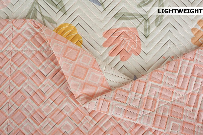 BSB HOME 100% Cotton Quilted/Ultrasonic 280 Tc Printed King Size Bed Cover/Bedsheet/Bedspread Comforter with 2 Pillow Shams/Cover, (Luxurious, 90 x100 inches, Floral White & Pink) - Image 5